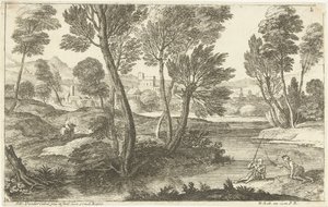 Landschap met twee vissers door Adriaen van der Kabel