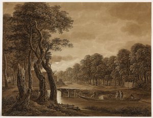 Maanlichtlandschap met vrachtboot door Adrian Zingg