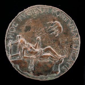 Vrouwelijke figuur die een teugel vasthoudt [achterkant], waarschijnlijk na 1502 door Adriano Fiorentino