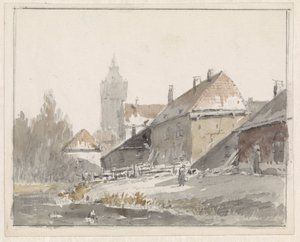 Gezicht op huizen aan de rand van een stad
