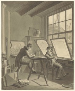 Atelier van Jacob Ernst Marcus in de Rozenstraat te Amsterdam door Adrianus Gerardus van Schoone