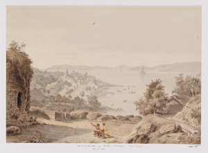 Gezicht op Ternate en de rede van Ternate, de westkust van Halmahera, Noord-Molukken door Adrianus Johannes Bik