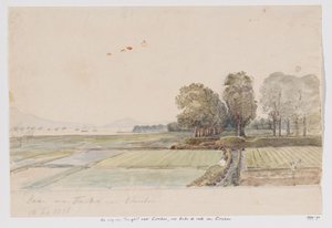 Landschap met weg van Tangkil naar Cirebon en uitzicht op de rede van Cirebon, West-Java