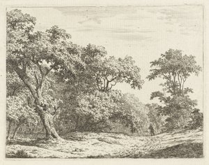Landschap met bomen en een man op weg door Adrianus Serné