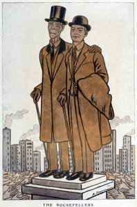 De Rockefellers, senior en junior, Amerikaanse Croesus - Illustratie door Adrien Barrère (1877-1931) in "Fantasio" van 01/03/1930