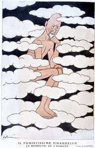 Portret van Luigi Pirandello (1867 - 1936), Italiaanse toneelschrijver - Illustratie door Adrien Barrere (1877-1931) in 