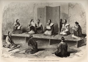 Een krijgsraad in Edo (het huidige Tokio), die de officieren van de taicoun (hoofd van de wereldlijke macht) bijeenbrengt om een opstand van de daimios (Japanse adel) net voor de Meiji-restauratie (1868) het hoofd te bieden door Adrien Emmanuel Marie