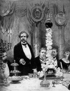 Banket aangeboden door de Scandinavische kolonie van Parijs ter ere van de ontdekkingsreiziger Nils Adolf Erik (Eric) Baron Nordenskjold (Nordenskiold) (1832-1901) in het Hotel Continental. Aanwezig zijn: Graaf Kapnitz, Professor Nordenskjold, Prins Oscar  door Adrien Emmanuel Marie