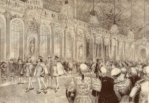 De processie van de ridders van de Orde van de Heilige Geest in de ijsgalerij van het kasteel van Versailles op Pinksterdag in 1789 door Adrien Emmanuel Marie