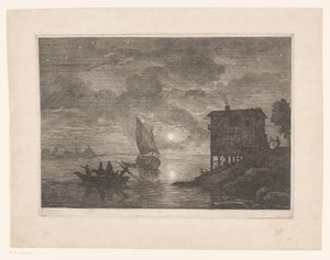 Veerpont bij nacht door Adrien Manglard (attributed to)