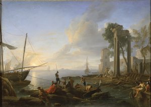 Marina bij zonsondergang