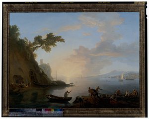 Napolitaanse kust met vissers bij zonsopgang