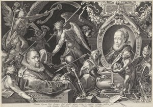 Allegorisch portret van Bartholomeus Spranger en zijn vrouw Christina Muller door Egidius  Sadeler (II)