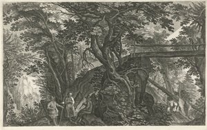Boslandschap met een brug door Egidius  Sadeler (II)