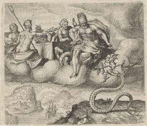 Fabel van Jupiter en de slang door Egidius  Sadeler (II)