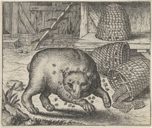 Fabel van de beer en de bijen door Egidius  Sadeler (II)