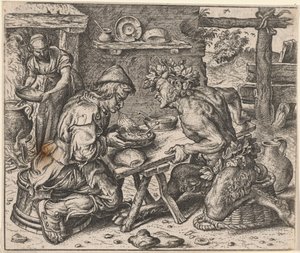 Fabel van de boer en de sater door Egidius  Sadeler (II)