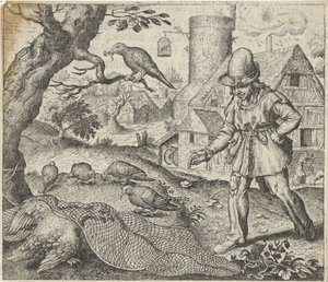 Fabel van de kiekendief en de koekoek door Egidius  Sadeler (II)