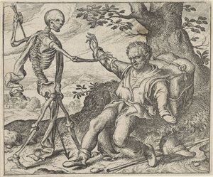 Fabel van de oude man en de dood door Egidius  Sadeler (II)
