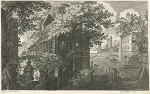 Gondels op een kanaal door Egidius  Sadeler (II)