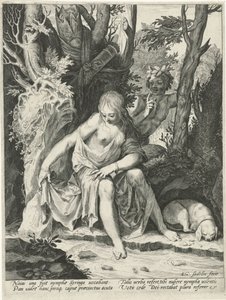 Pan bespiedt de nimf Syrinx door Egidius  Sadeler (II)