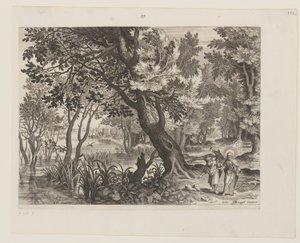 Rivierlandschap met De verzoeking van Christus door Aegidius Sadeler II