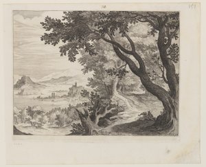 Rivierlandschap met twee mensen zittend onder een boom