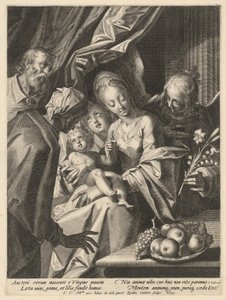 De Heilige Familie met Sint Anna en twee engelen door Aegidius Sadeler II, after Hans von Aachen