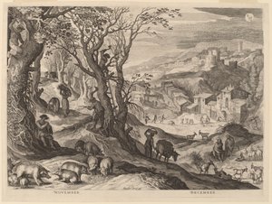 November en december door Aegidius Sadeler II after Paul Bril