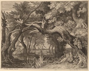 Hertenjacht bij een vijver door Aegidius Sadeler II after Roelandt Savery