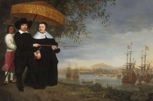 VOC senior koopman met zijn vrouw en een tot slaaf gemaakte dienaar