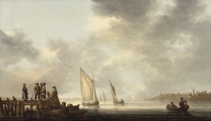 Een pier met uitzicht op Dordrecht, vroege jaren 1640