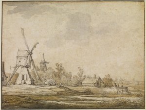 Een landschap met molens door Aelbert Cuyp