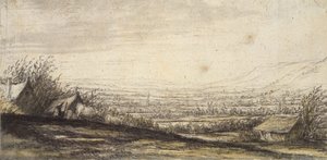 Uitgestrekt landschap met huisje en vee