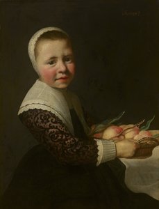 Portret van een meisje met perziken door Aelbert Cuyp