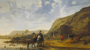 Rivierlandschap met ruiters, 1655 door Aelbert Cuyp