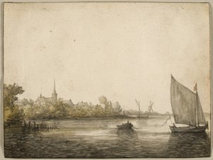 Uitzicht op IJsselmonde Gezien Over de Nieuwe Maas door Aelbert Cuyp