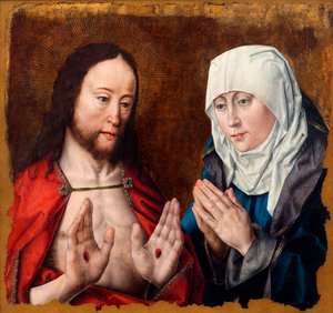 Christus Toont Zijn Moeder de Spijkerwonden in Zijn Handen, ca. 1490 door Aelbrecht Bouts