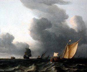 Twee Nederlandse Smalschepen en een Oorlogsschip door Aernout Smit