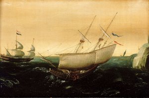 Een Nederlands schip aan de wind door Aert Anthonisz