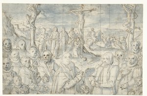 Kruisiging met een stichter en zijn familie door Aert Pietersz.