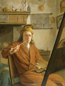 Portret van een schilder, mogelijk de kunstenaar zelf door Aert Schouman (attributed to)