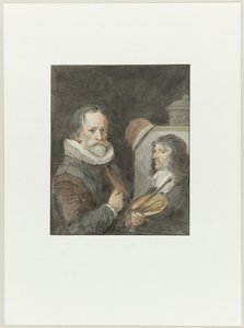 Portret van Michiel van Mierevelt, terwijl hij schildert door Aert Schouman