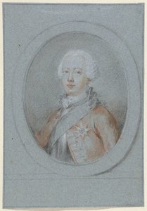 Portret van een man met sjerp en ridderorde, naar rechts in ovaal door Aert Schouman