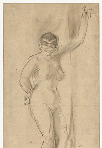 Staand vrouwelijk naakt met opgeheven arm door Aert de Gelder (attributed to)