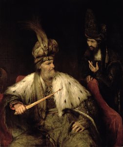 Ahasveros en Haman door Aernt de Gelder