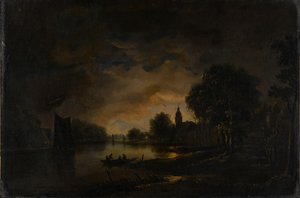 Rivierzicht bij maanlicht