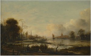 Rivierlandschap met figuren