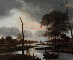Riviergezicht: Avond door Aert van der Neer