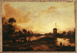 Zonsondergang op de IJssel door Aert van der Neer